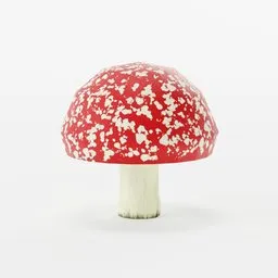 "Low poly Mushroom 3 3D model for use in Blender 3D, suitable for game design or rendering scenes. Highly detailed texture rendering with red and white mushroom on a white background. Inspired by artist Ray Caesar and featuring AI generated elements."