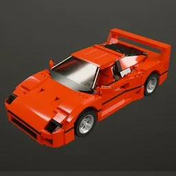 Detailed 3D model of a red Lego Ferrari F40 with open doors, created using Blender for architectural renderings.