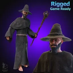 Dark Fantasy Wizard Rigged Animated