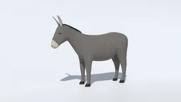 Digital cartoon donkey 3D model, rigged for animation, optimized for Blender CG visualization, isolated on white.