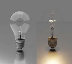 Highly detailed Blender 3D model of a fluorescent light bulb for industrial design, split view with interior components visible.