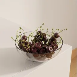 Glass Bowl of Dark Cherries
