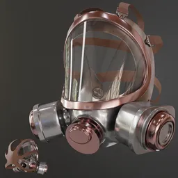 High-quality 3D Blender model showcasing a detailed gas mask with reflective metal textures, ready for war game design.