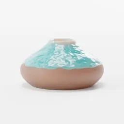 3D rendered clay pot with teal glaze, designed in Blender, showcasing two-tone texture and realistic lighting.