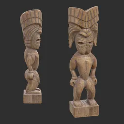 Tiki God Elder Shaman Statue Aged Wood