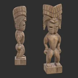 Tiki God Elder Shaman Statue Aged Wood