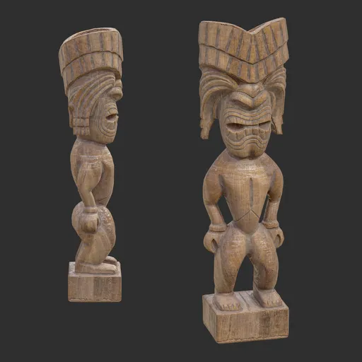 Tiki God Elder Shaman Statue Aged Wood