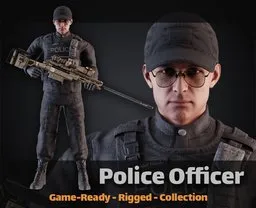 Professionally rigged Blender 3D model of a police officer, game-ready for animation and scenes.