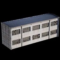 Highly detailed 3D model of an industrial building with realistic textures for Blender use.