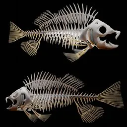 Detailed 3D perch fish skeleton model with adjustable polycount for Blender software.