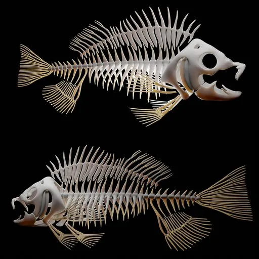 Detailed 3D perch fish skeleton model with adjustable polycount for Blender software.