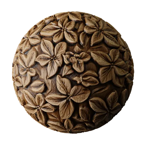 Wood with a carved floral pattern