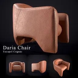 Detailed 3D model of a textured leather chair, showcasing high-resolution textures and efficient geometry for rendering.