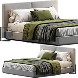 "Get the stylish and luxurious Minotti Tatlin Ivory bed 3D model for your Blender 3D designs. Detailed rendering, featuring a green and white blanket, and measuring 237 x 197 x 97 centimeters, with 274.432 polys for great accuracy. Perfect for your architectural and interior design projects, and available for download in Blender format with unwarping option."