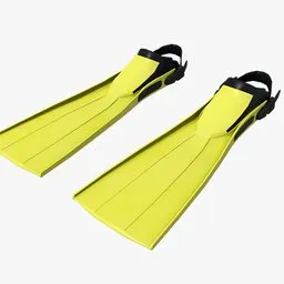High-quality 3D model of yellow swim fins with realistic black straps, suitable for Blender rendering and animation.