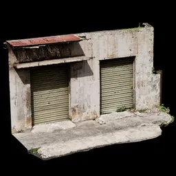 Detailed texture on an old, weathered double garage 3D model with Blender compatibility.