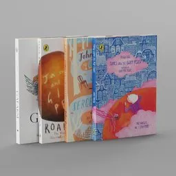 Detailed 3D book models with vibrant covers for scene decoration, compatible with Blender.