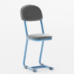3D rendered blue and gray school chair model, designed for Blender, suitable for educational scenes.