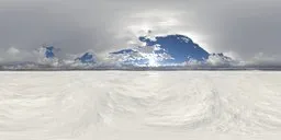 360-degree snowy landscape HDR for realistic lighting with balanced tones and dynamic sunlit sky.