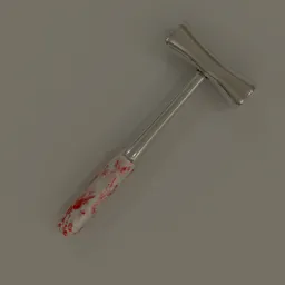 Detailed 3D rendering of a metallic medical hammer with red stains on the handle, ideal for Blender 3D projects.
