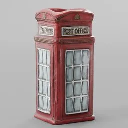 Detailed Blender 3D model of a vintage telephone booth pen holder, perfect for digital stationery design.