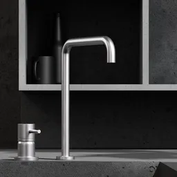 Modern 3D model of a sleek, single-handle chrome kitchen faucet designed for Blender rendering.