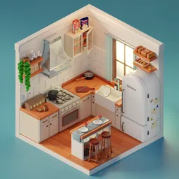 Isometric Room Scene Kitchen Cartoon