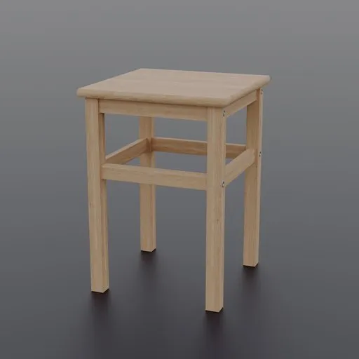 3D-rendered wooden stool model, detailed and textured for Blender rendering.