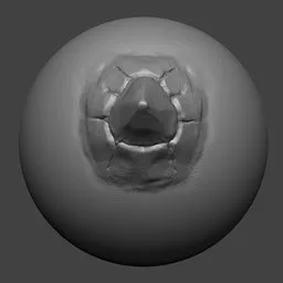 Blender 3D sculpting brush creating detailed single spike texture for dragon models.