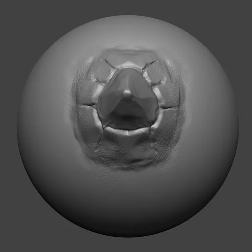 Blender 3D sculpting brush creating detailed single spike texture for dragon models.