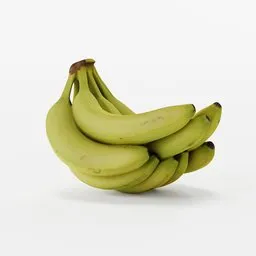 Realistic 3D modeled ripe banana bunch for Blender, ideal for kitchen decor and vegan-themed renders.