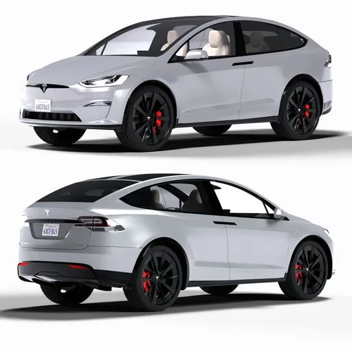 Detailed Tesla X 3D model with advanced shaders and rigging for animation in Blender.