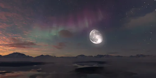 Dreamy Landscape Aurora Moon