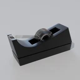 Realistic 3D model of a black tape dispenser, crafted in Blender, ideal for office-related digital scenes.