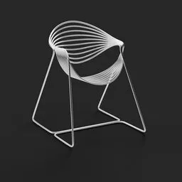 3D Blender model of a minimalist wireframe chair with metal texture, suitable for virtual interior design.