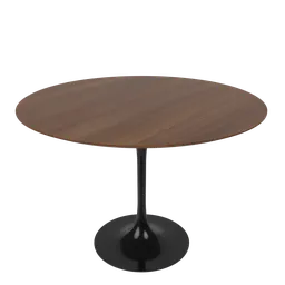 Oval-shaped 3D model of a wooden table with a black pedestal base, designed for Blender rendering and visualization.