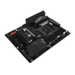 "3D model of the Gigabyte B550 AORUS Elite AX V2 motherboard, compatible with Ryzen processors and modeled with textured components. Perfect for PC builds or as separate components for other models. Created in Blender 3D."