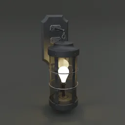 Highly detailed 3D model of a vintage wall-mounted lamp with illuminated bulb, optimized for Blender EEVEE and Cycles.