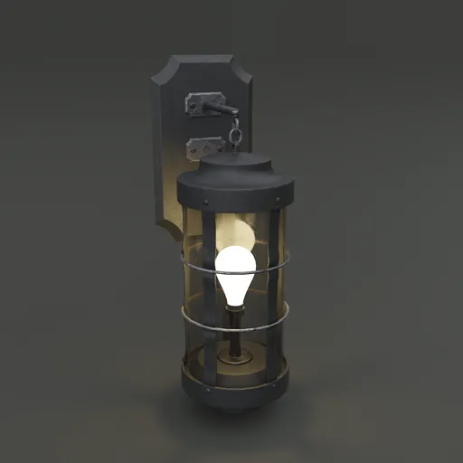 Highly detailed 3D model of a vintage wall-mounted lamp with illuminated bulb, optimized for Blender EEVEE and Cycles.