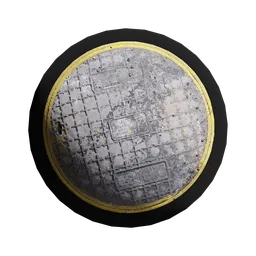 High-resolution PBR Manhole Cover texture for realistic 3D rendering in Blender and other 3D applications.