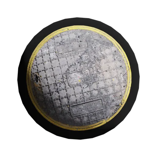 High-resolution PBR Manhole Cover texture for realistic 3D rendering in Blender and other 3D applications.