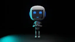 Cute cartoon-style Robonaut 3D character with blue facial features, ideal for Blender 3D animations.