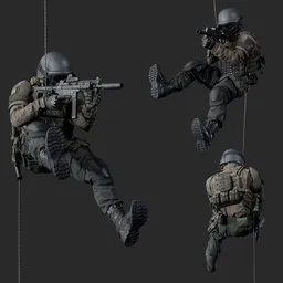 Police Tactical Unit Rappelling Aiming