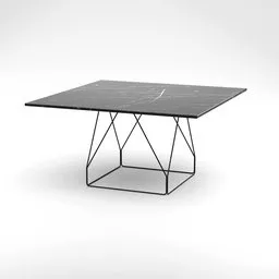Elegant square 3D model table with a supportive geometric base, showcasing stability and graphic aesthetic, ideal for Blender rendering.