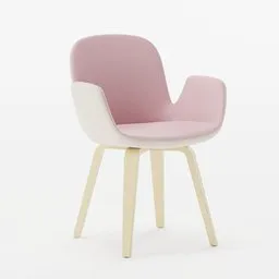 "Pink and white leather chair with wooden legs, inspired by B&T Design | Daisy. This 3D model is perfect for Blender 3D software, offering a touch of Swedish design with soft feather and plush comfort. Discover more at bt.design and btdesignglobal on Instagram."