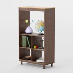 "Enhance your 3D projects with a high-quality Decoration Wardrobe BlenderKit model. Modeled in 3D with inspiration from Wilhelm Leibl and Harry Beckhoff, this tall wardrobe features a bookshelf with a globe and books, perfect for a boy's room or entryway. A must-have addition for your design library."