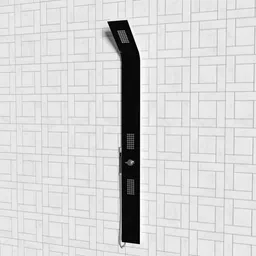 "Discover our stunning modern shower 3D model for Blender 3D, perfect for gym and bathroom designs. Featuring a sleek black shower head and displayed on stylish tileable walls, this architectural rendering is sure to impress. Created by Nōami and inspired by Rezső Bálint, this model is a must-have for any designer."