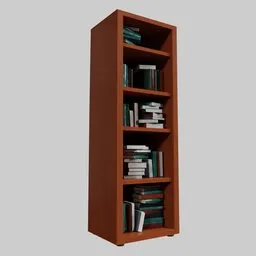 "Discover a charming medium-sized wooden wardrobe in coffee color, complete with an assortment of books. Perfectly modeled in Blender 3D, this inviting piece exudes warmth and whimsy, ideal for enhancing any digital interior design project."