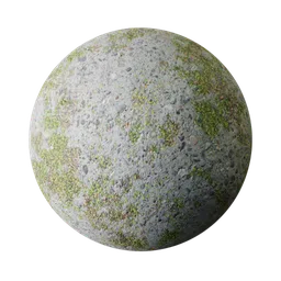 High-resolution PBR texture of weathered concrete with moss, perfect for realistic 3D modeling in Blender.