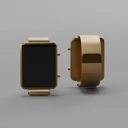 Detailed 3D-rendered bronze smartwatch with precise dimensions for Blender character integration or advertising use.